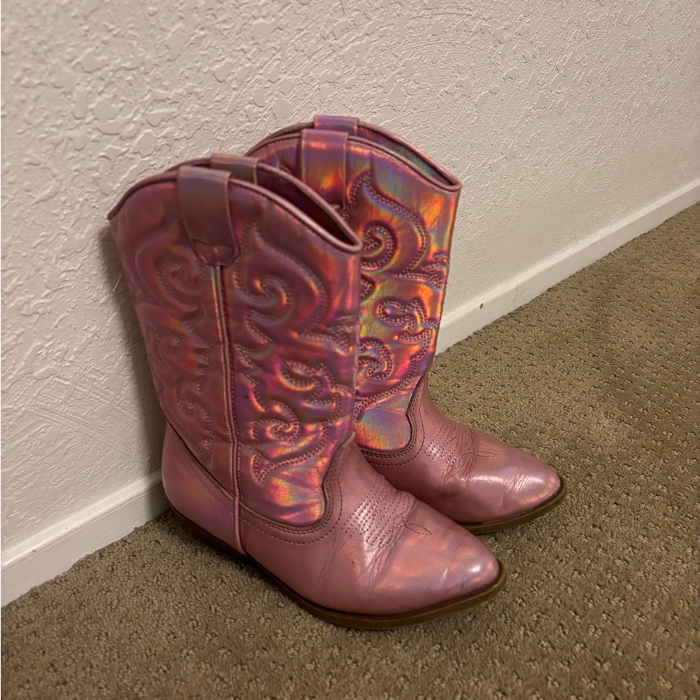 Tucker + Tate Pink Iridescent Western Boots Girls Size 13
